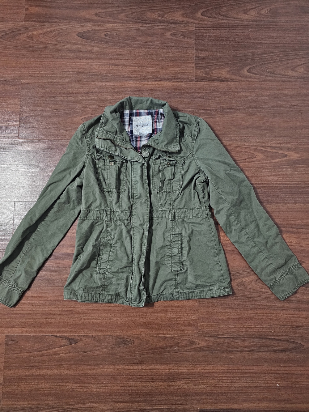 Wet Seal Olive Green Utility Jacket with Plaid Lining